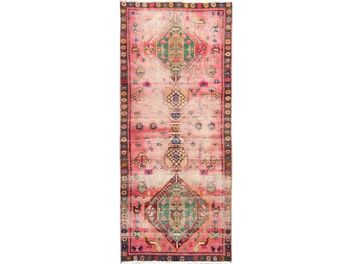 2'10" x 7'0" Vintage Hand Knotted Pink Wool Runner Oriental Rug - MOA1021525