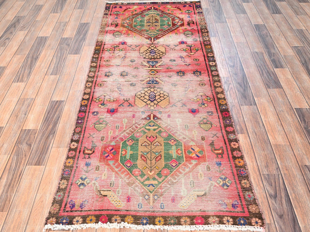 2'10" x 7'0" Vintage Hand Knotted Pink Wool Runner Oriental Rug - MOA1021525