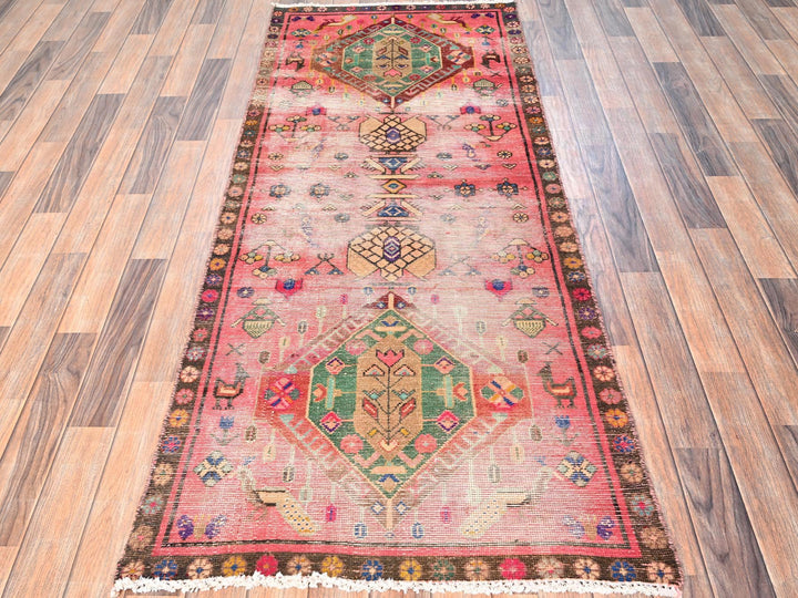 2'10" x 7'0" Vintage Hand Knotted Pink Wool Runner Oriental Rug - MOA1021525
