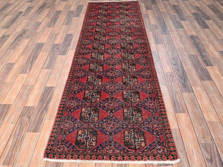2'7" x 9'0" Vintage Hand Knotted Red Wool Runner Oriental Rug - MOA1021526