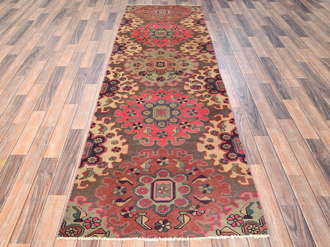 3'0" x 9'5" Vintage Hand Knotted Brown Wool Runner Oriental Rug - MOA1021528