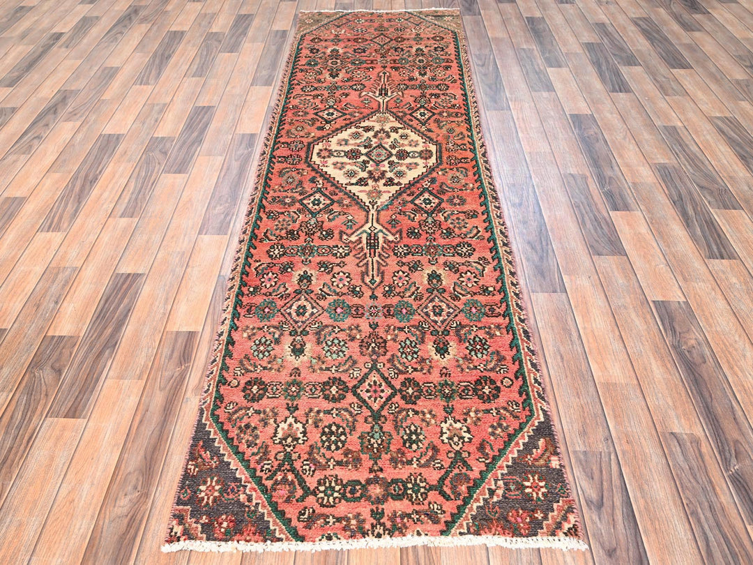 2'6" x 8'10" Vintage Hand Knotted Pink Wool Runner Oriental Rug - MOA1021529