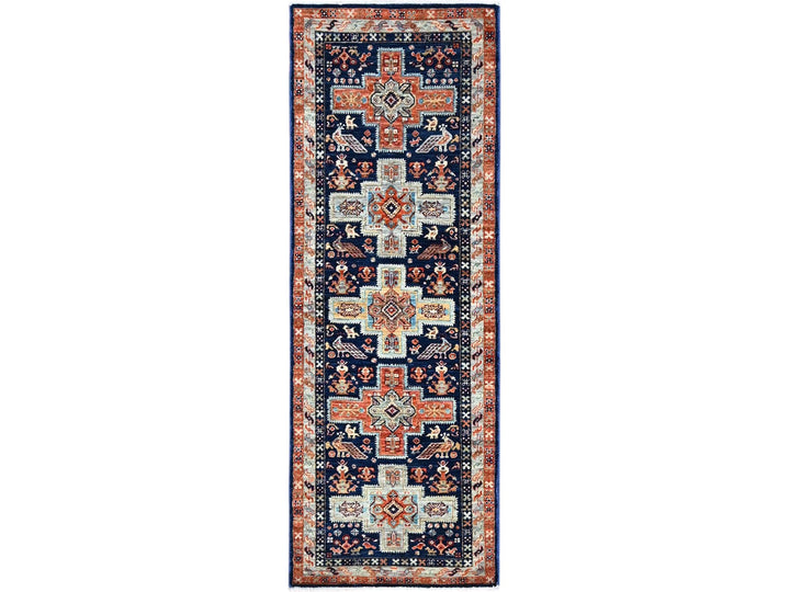 2'1" x 5'10" New Hand Knotted Blue Wool Runner Oriental Rug - MOA102152