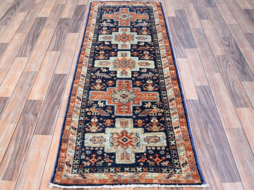 2'1" x 5'10" New Hand Knotted Blue Wool Runner Oriental Rug - MOA102152