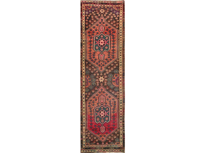 2'9" x 9'11" Vintage Hand Knotted Brown Wool Runner Oriental Rug - MOA1021530