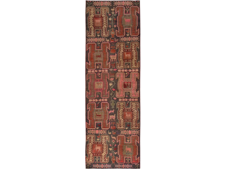 2'10" x 8'11" Vintage Hand Knotted Brown Wool Runner Oriental Rug - MOA1021531