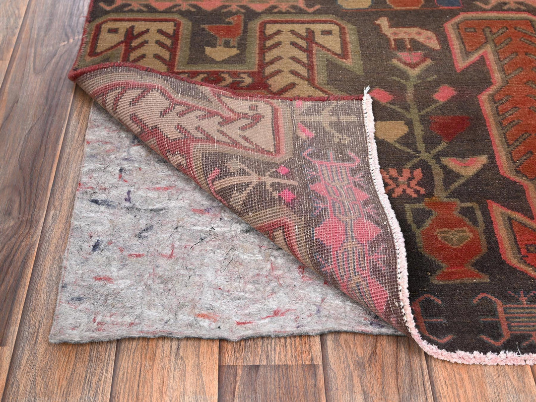2'10" x 8'11" Vintage Hand Knotted Brown Wool Runner Oriental Rug - MOA1021531