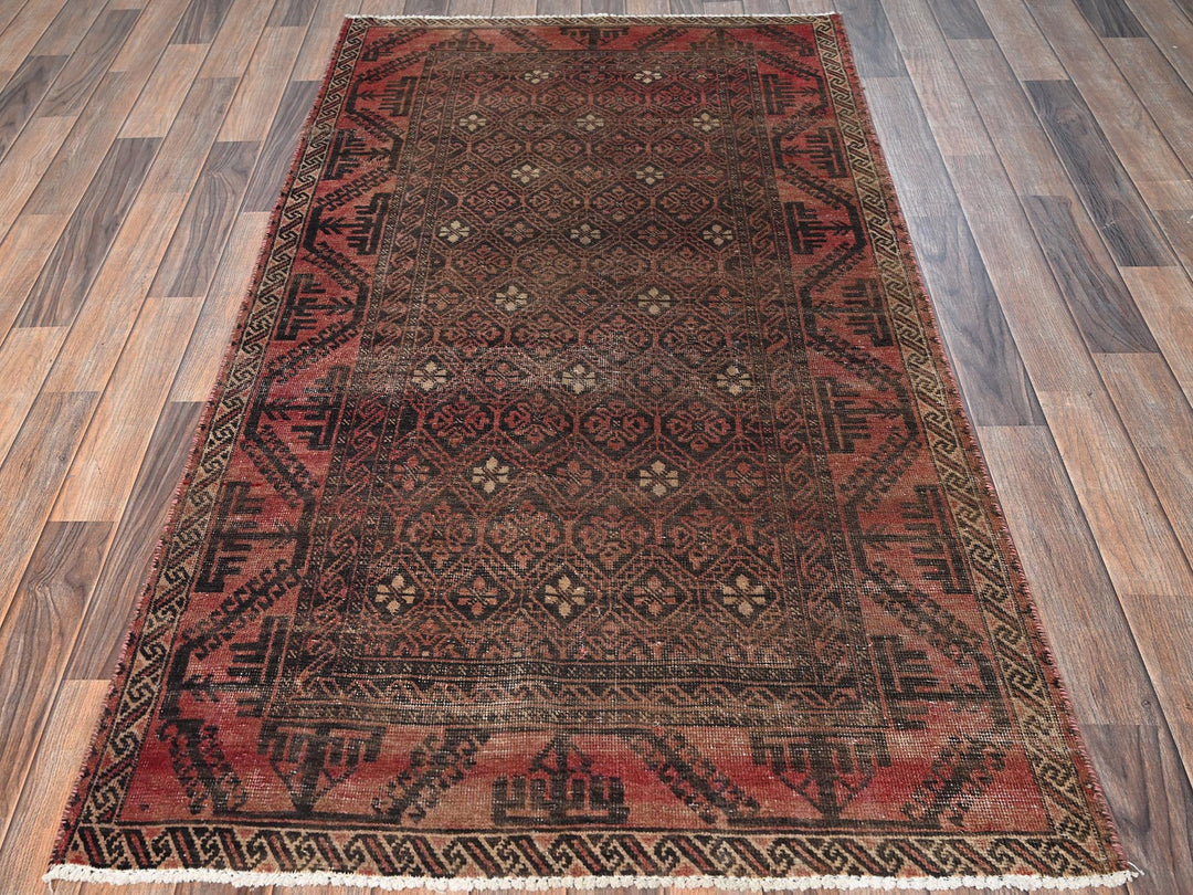 3'5" x 6'4" Vintage Hand Knotted Brown Wool Rectangle Oriental Rug - MOA1021534