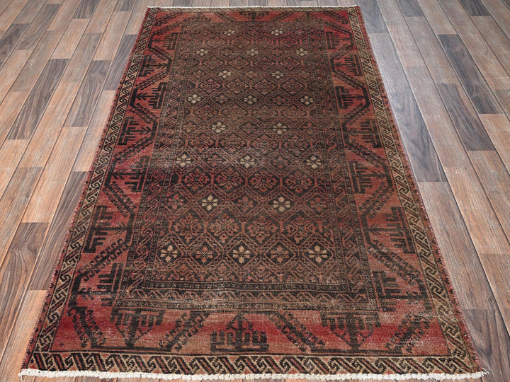 3'5" x 6'4" Vintage Hand Knotted Brown Wool Rectangle Oriental Rug - MOA1021534