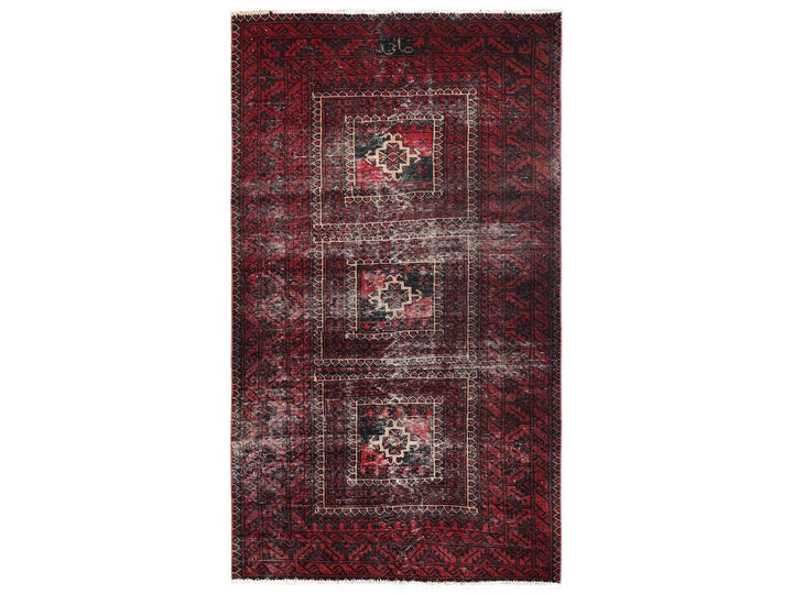 4'1" x 7'1" Vintage Hand Knotted Red Wool Rectangle Oriental Rug - MOA1021535