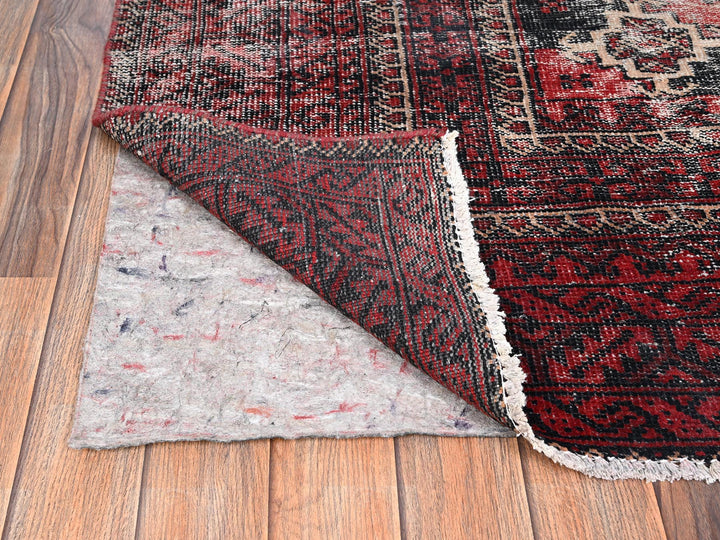 4'1" x 7'1" Vintage Hand Knotted Red Wool Rectangle Oriental Rug - MOA1021535