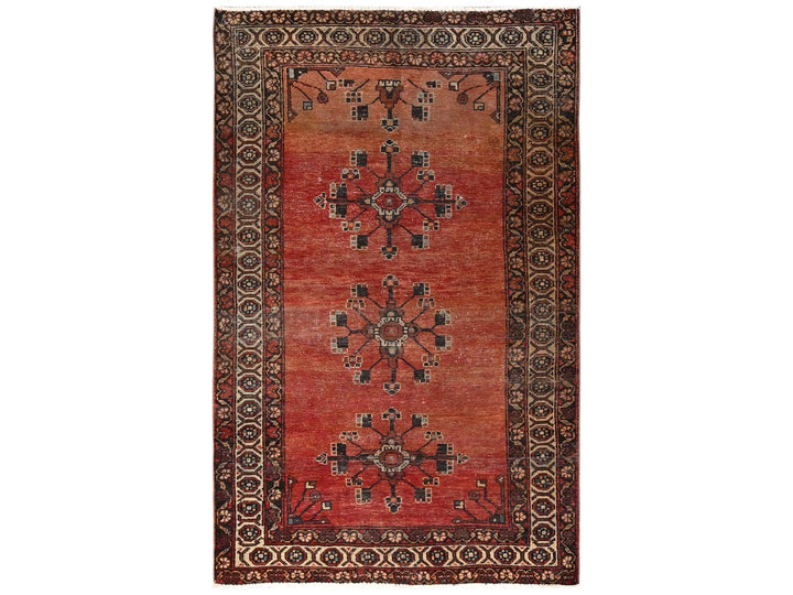 3'11" x 6'4" Vintage Hand Knotted Orange Wool Rectangle Oriental Rug - MOA1021537