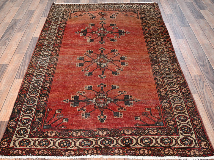 3'11" x 6'4" Vintage Hand Knotted Orange Wool Rectangle Oriental Rug - MOA1021537
