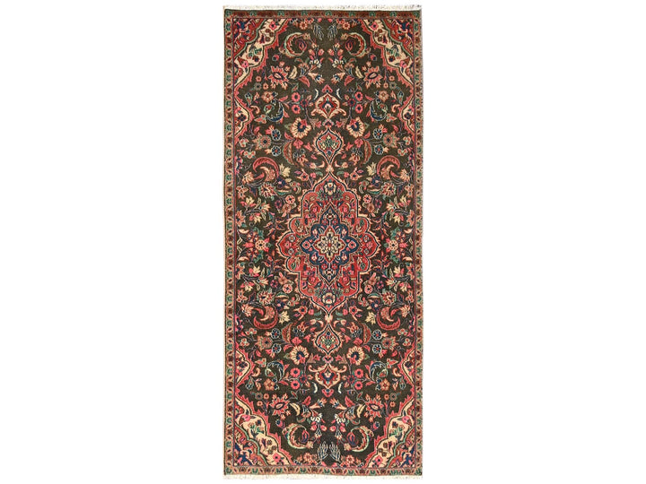 2'9" x 6'9" Vintage Hand Knotted Brown Wool Runner Oriental Rug - MOA1021540