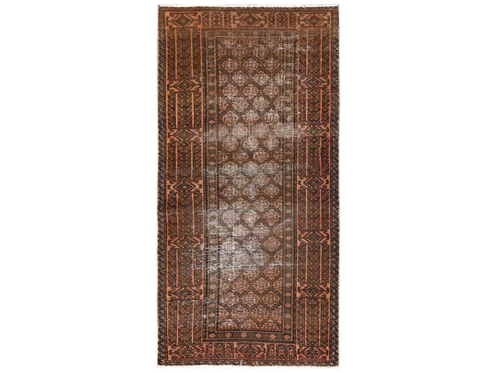 3'1" x 6'6" Vintage Hand Knotted Brown Wool Runner Oriental Rug - MOA1021541
