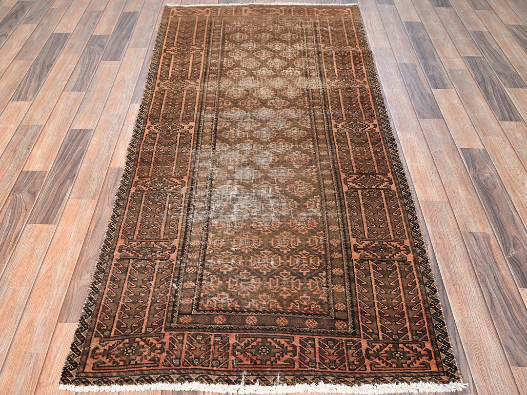 3'1" x 6'6" Vintage Hand Knotted Brown Wool Runner Oriental Rug - MOA1021541