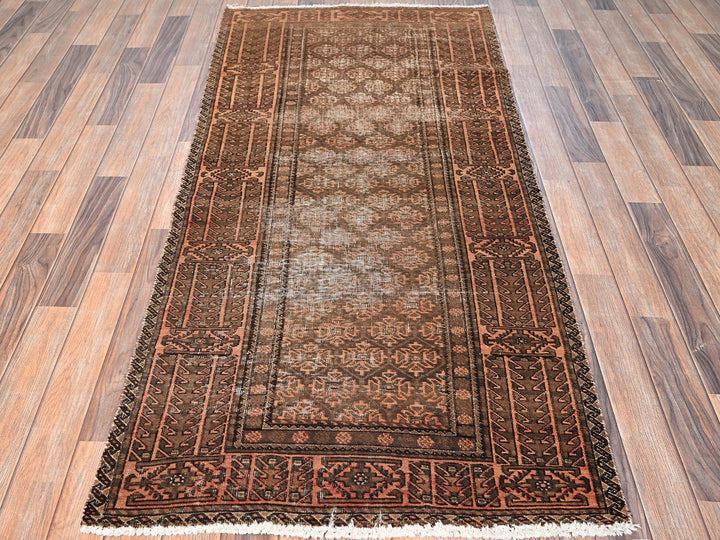 3'1" x 6'6" Vintage Hand Knotted Brown Wool Runner Oriental Rug - MOA1021541