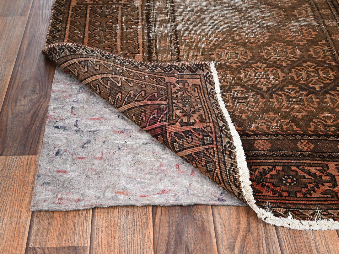 3'1" x 6'6" Vintage Hand Knotted Brown Wool Runner Oriental Rug - MOA1021541