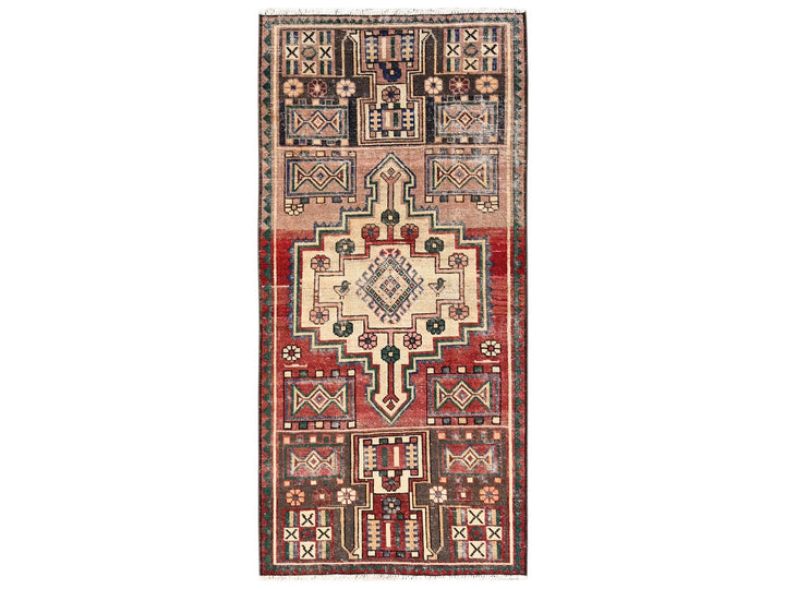 3'1" x 6'7" Vintage Hand Knotted Red Wool Runner Oriental Rug - MOA1021546