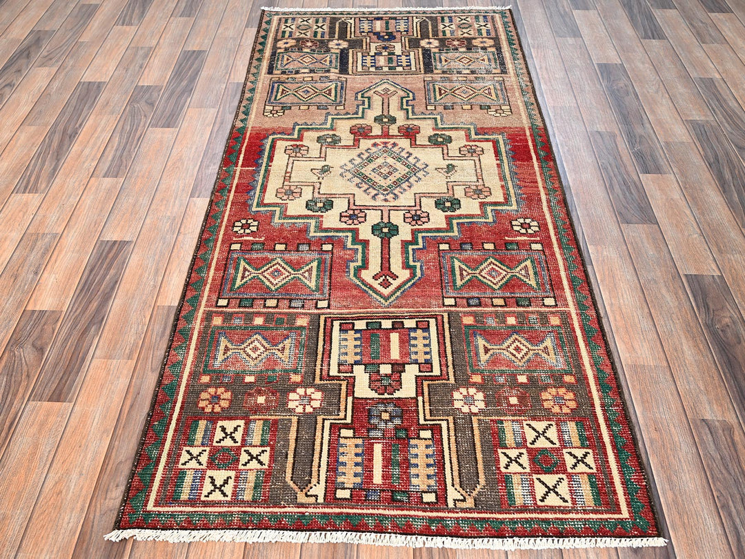 3'1" x 6'7" Vintage Hand Knotted Red Wool Runner Oriental Rug - MOA1021546