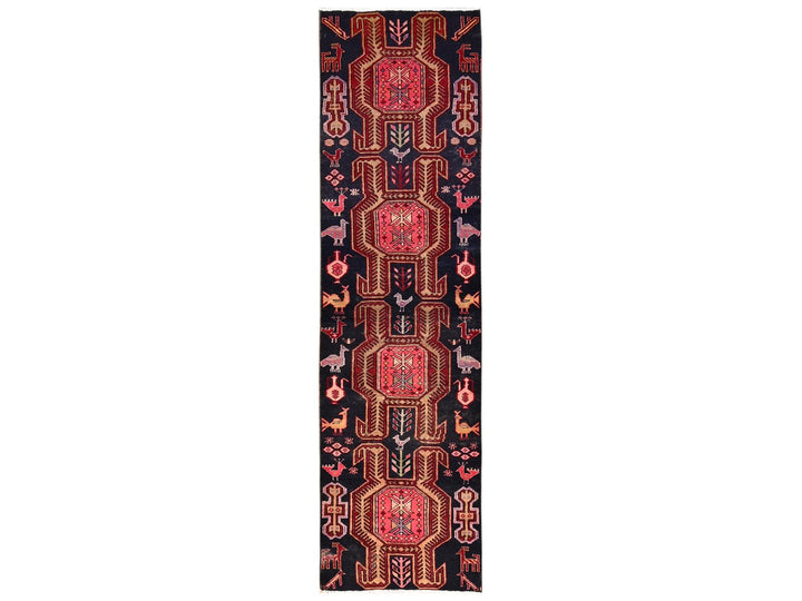 2'5" x 8'10" Vintage Hand Knotted Black Wool Runner Oriental Rug - MOA1021547