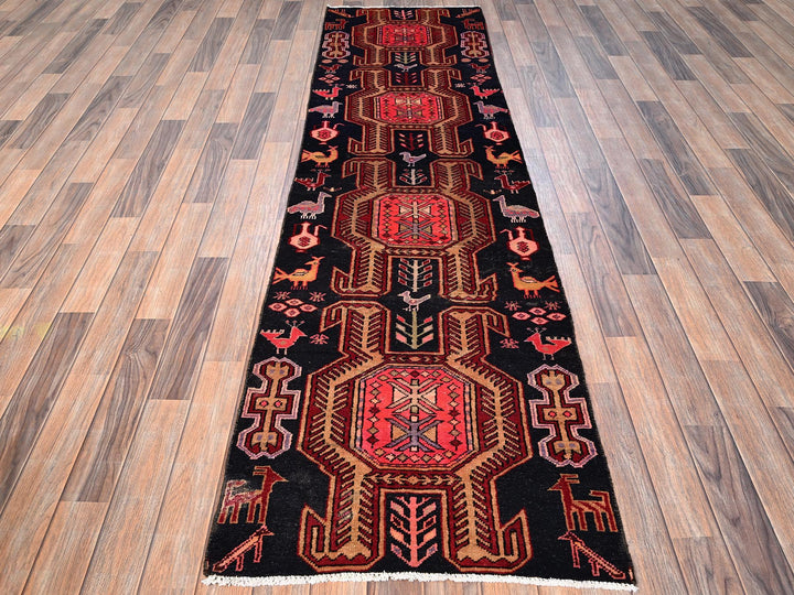2'5" x 8'10" Vintage Hand Knotted Black Wool Runner Oriental Rug - MOA1021547