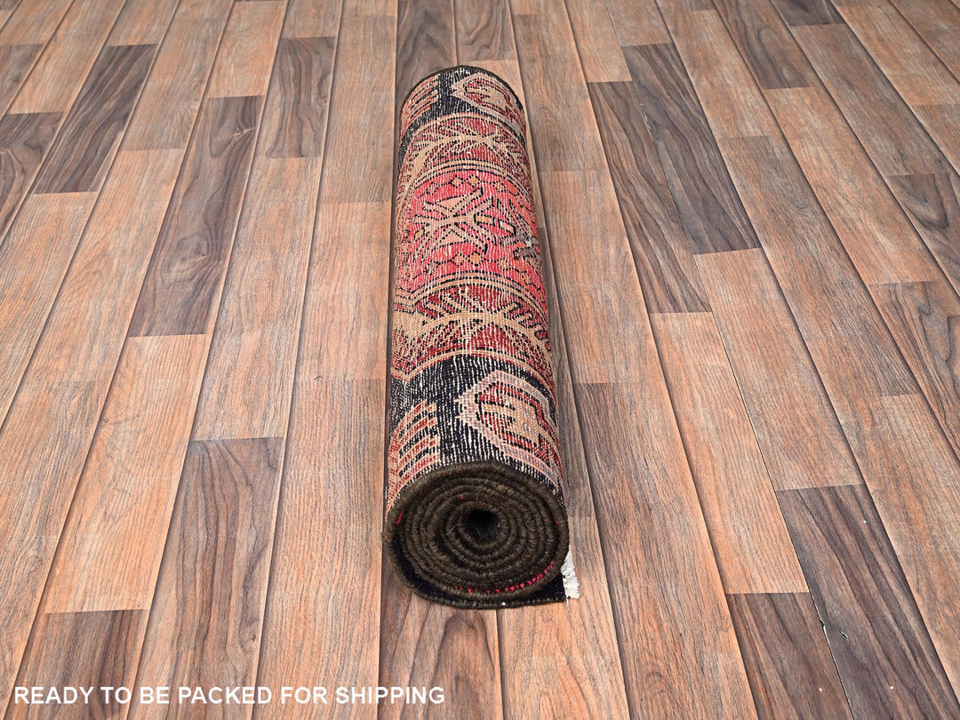2'5" x 8'10" Vintage Hand Knotted Black Wool Runner Oriental Rug - MOA1021547