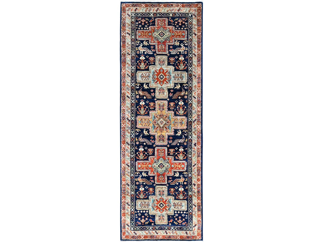 2'7" x 7'9" New Hand Knotted Blue Wool Runner Oriental Rug - MOA102154