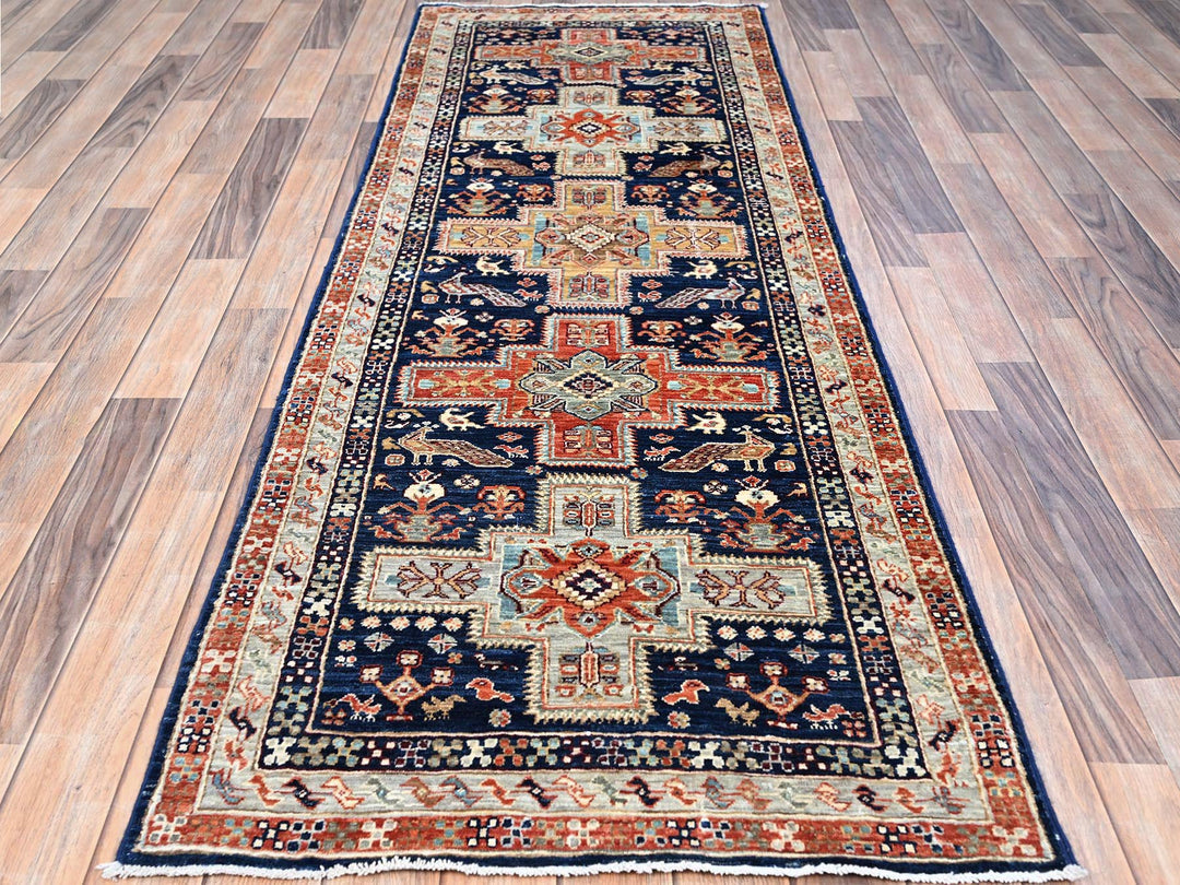 2'7" x 7'9" New Hand Knotted Blue Wool Runner Oriental Rug - MOA102154