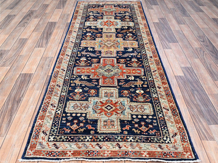 2'7" x 7'9" New Hand Knotted Blue Wool Runner Oriental Rug - MOA102154