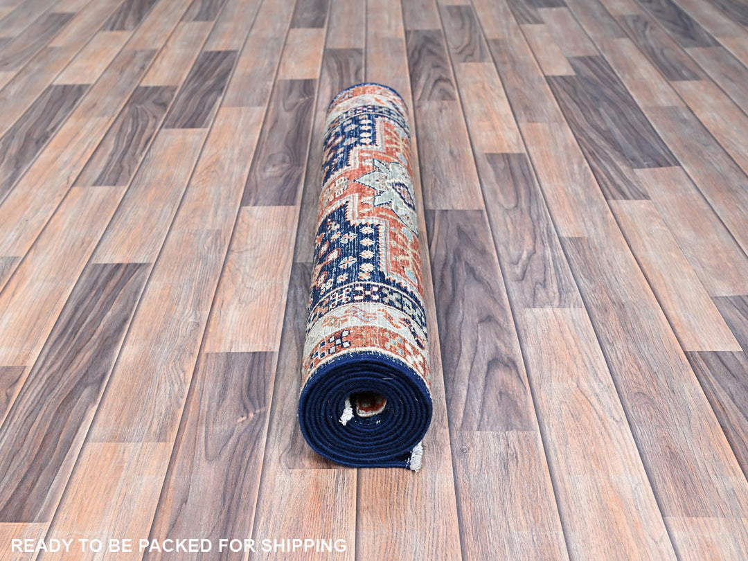 2'7" x 7'9" New Hand Knotted Blue Wool Runner Oriental Rug - MOA102154