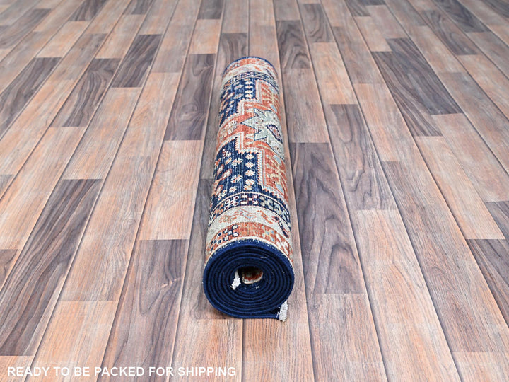 2'7" x 7'9" New Hand Knotted Blue Wool Runner Oriental Rug - MOA102154