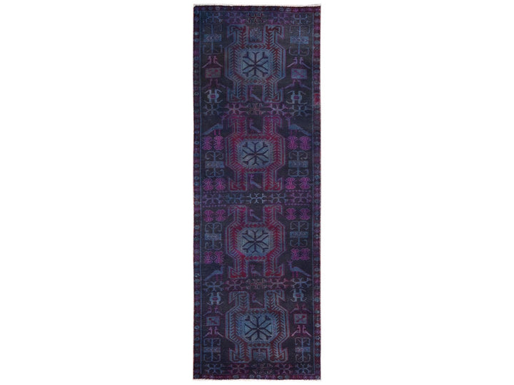 2'11" x 9'2" Vintage Hand Knotted Overdyed Wool Runner Oriental Rug - MOA1021550