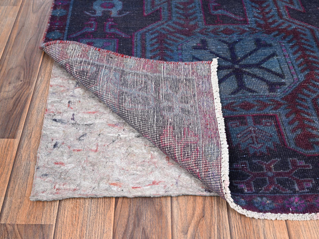 2'11" x 9'2" Vintage Hand Knotted Overdyed Wool Runner Oriental Rug - MOA1021550