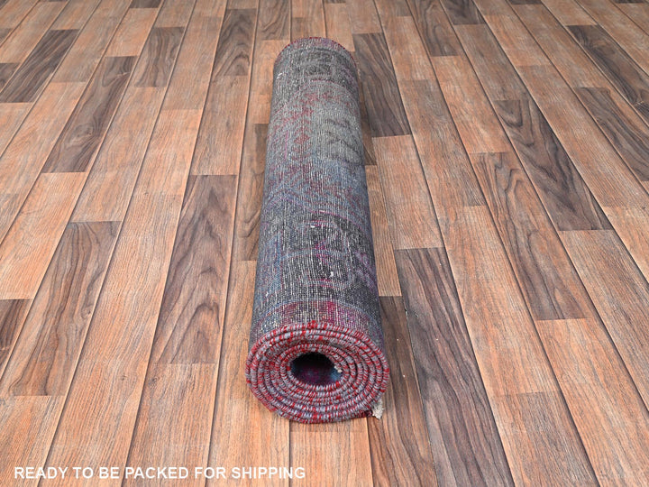 2'11" x 9'2" Vintage Hand Knotted Overdyed Wool Runner Oriental Rug - MOA1021550