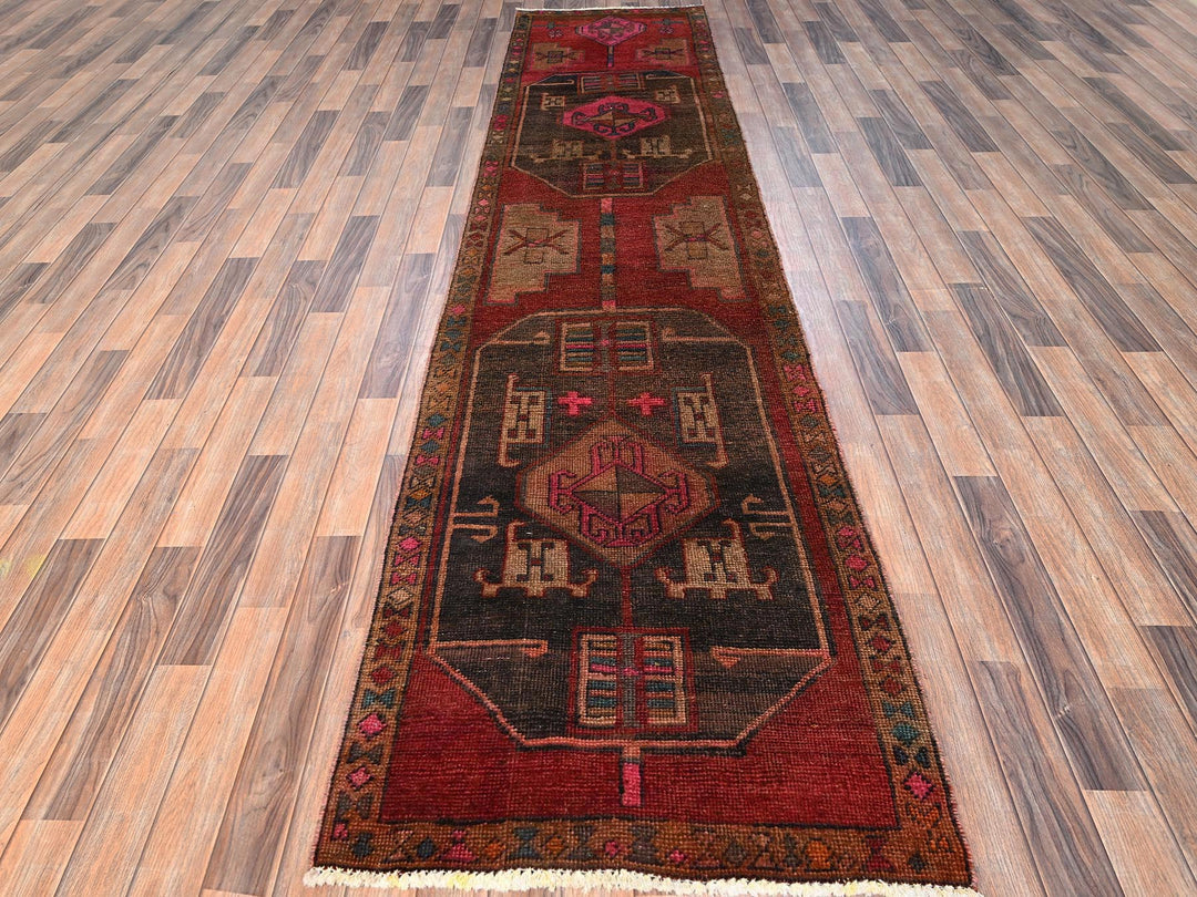 2'10" x 11'8" Vintage Hand Knotted Red Wool Runner Oriental Rug - MOA1021552
