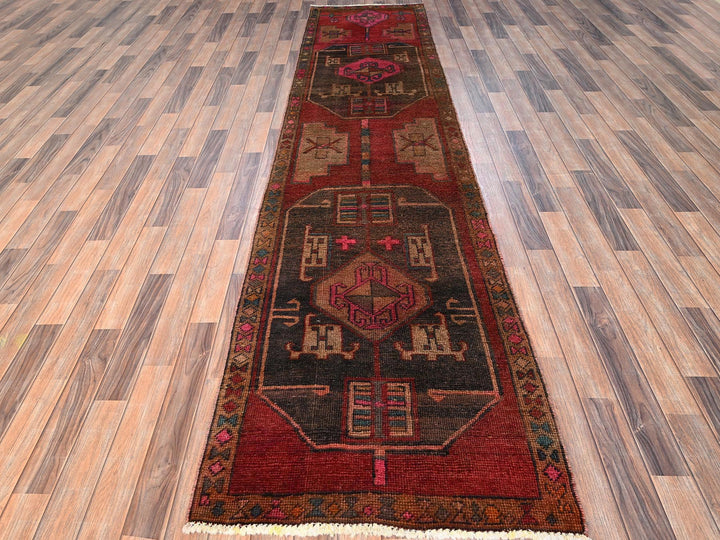 2'10" x 11'8" Vintage Hand Knotted Red Wool Runner Oriental Rug - MOA1021552