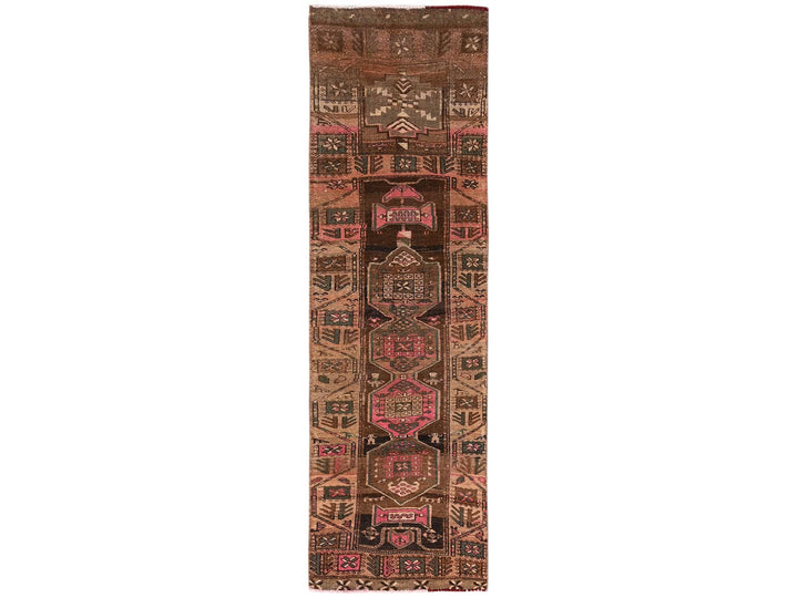 2'7" x 8'9" Vintage Hand Knotted Brown Wool Runner Oriental Rug - MOA1021553
