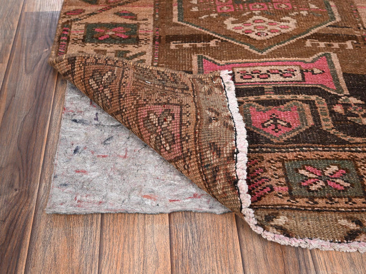 2'7" x 8'9" Vintage Hand Knotted Brown Wool Runner Oriental Rug - MOA1021553