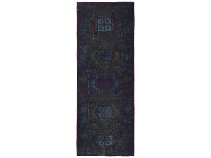 3'0" x 8'4" Vintage Hand Knotted Overdyed Wool Runner Oriental Rug - MOA1021555