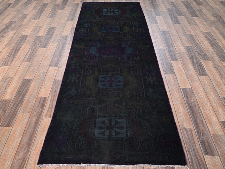 3'0" x 8'4" Vintage Hand Knotted Overdyed Wool Runner Oriental Rug - MOA1021555