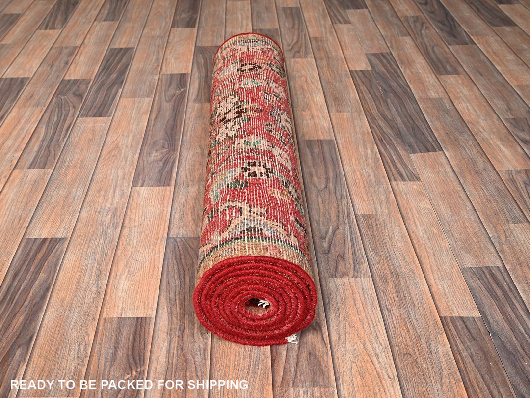 3'0" x 9'1" Vintage Hand Knotted Red Wool Runner Oriental Rug - MOA1021557