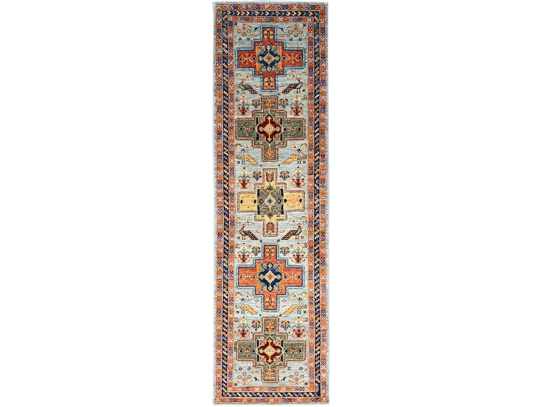 2'8" x 9'8" New Hand Knotted Grey Wool Runner Oriental Rug - MOA102155