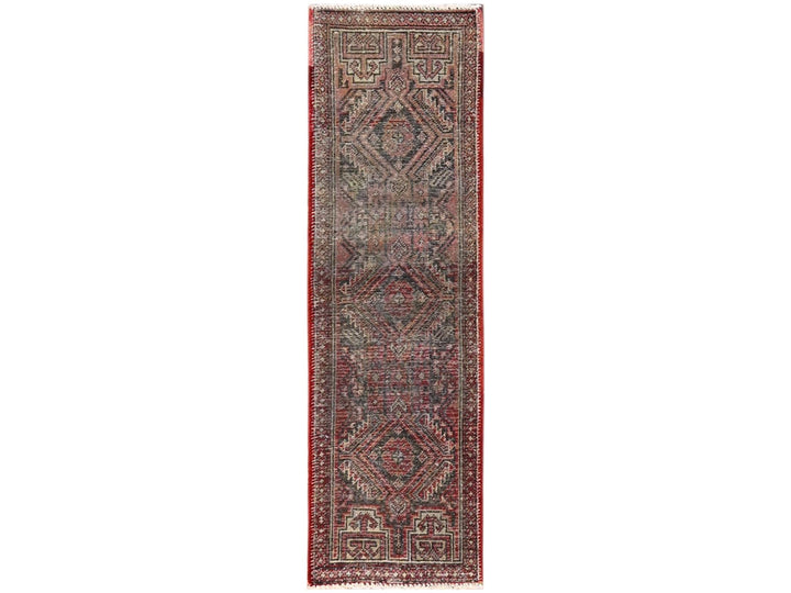 1'10" x 5'8" Vintage Hand Knotted Red Wool Runner Oriental Rug - MOA1021560