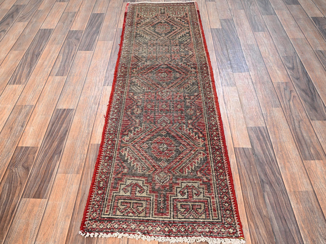 1'10" x 5'8" Vintage Hand Knotted Red Wool Runner Oriental Rug - MOA1021560