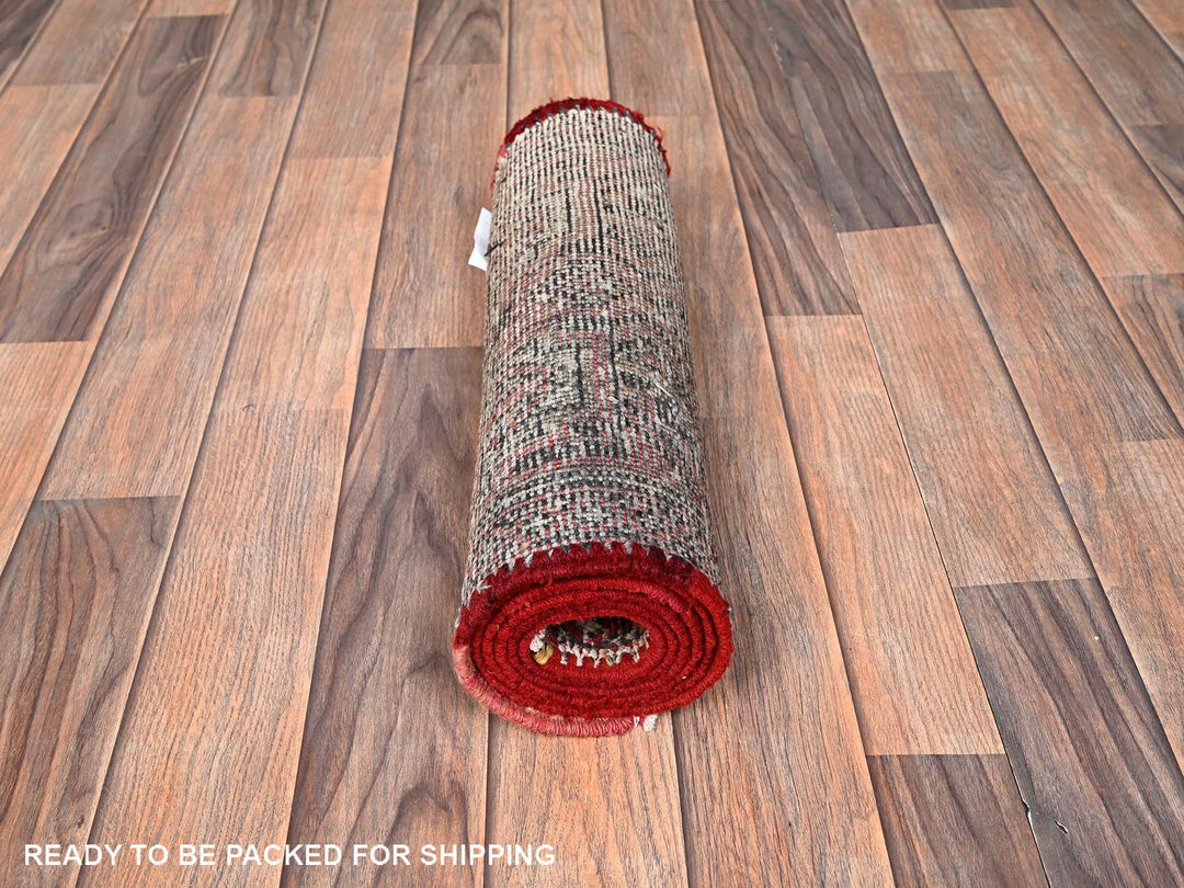 1'10" x 5'8" Vintage Hand Knotted Red Wool Runner Oriental Rug - MOA1021560