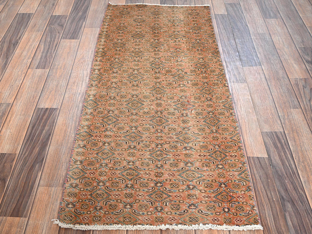 1'10" x 4'4" Vintage Hand Knotted Pink Wool Rectangle Oriental Rug - MOA1021564