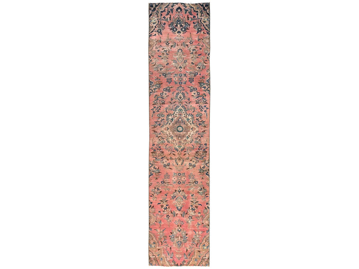 2'8" x 12'9" Vintage Hand Knotted Pink Wool Runner Oriental Rug - MOA1021565