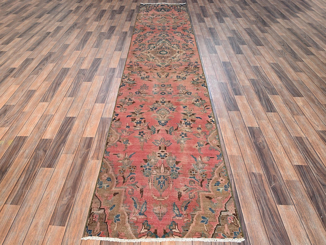 2'8" x 12'9" Vintage Hand Knotted Pink Wool Runner Oriental Rug - MOA1021565