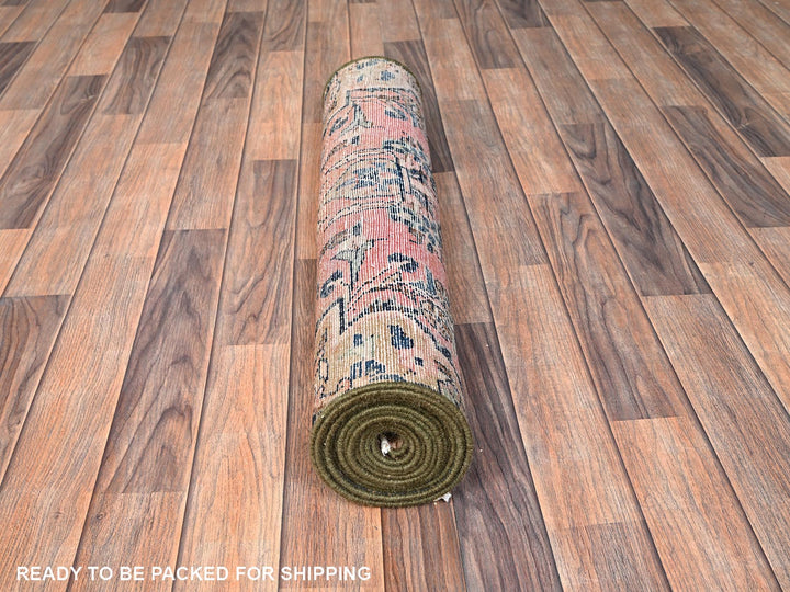 2'8" x 12'9" Vintage Hand Knotted Pink Wool Runner Oriental Rug - MOA1021565